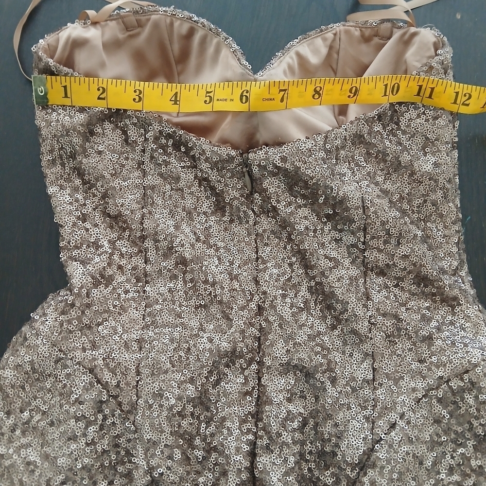Vintage Sequin Party Gold Peplum ABYSS Women's Strapless Dress SMALL Homecoming - Picture 6 of 7